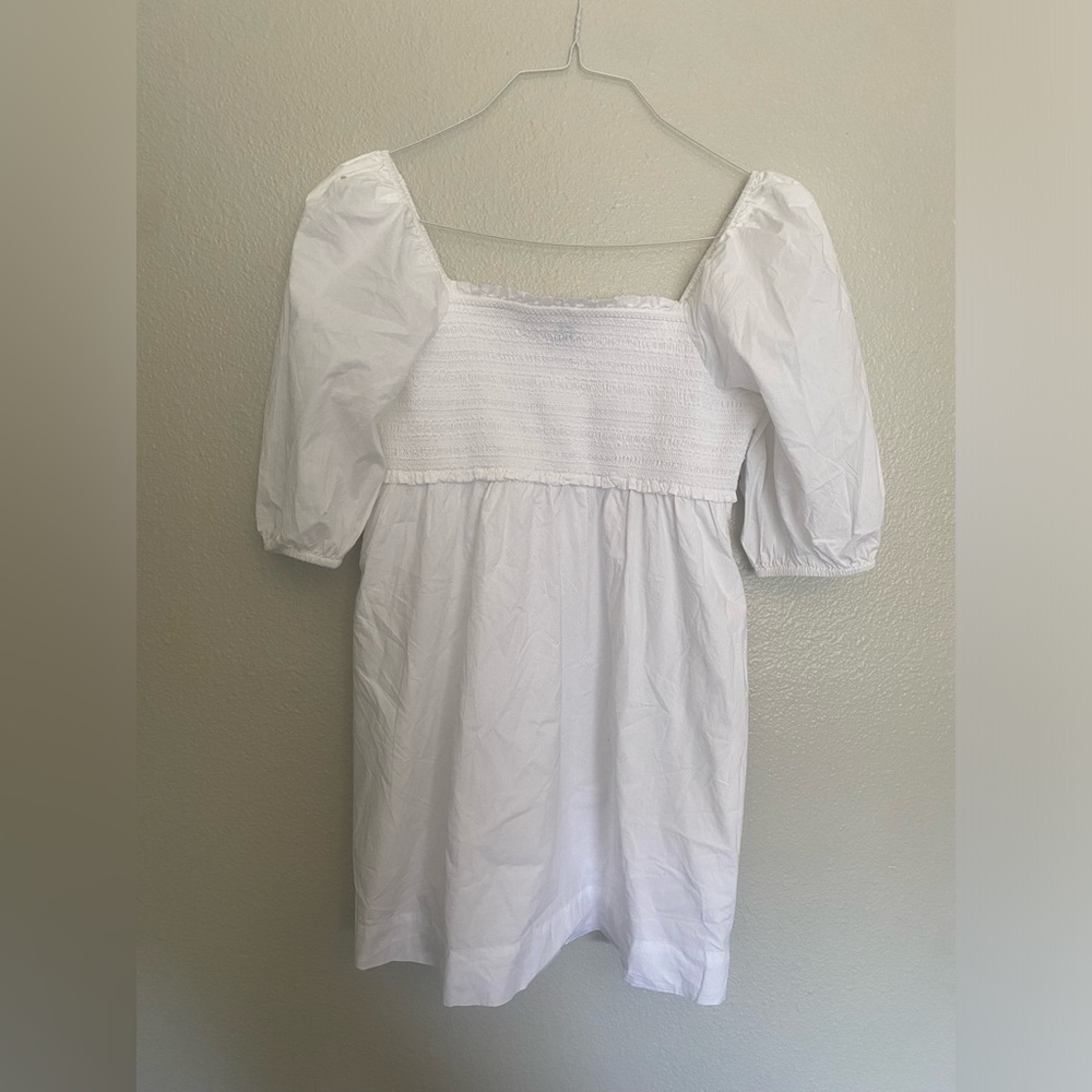 American Eagle Puff Sleeve White Babydoll Mini Dress